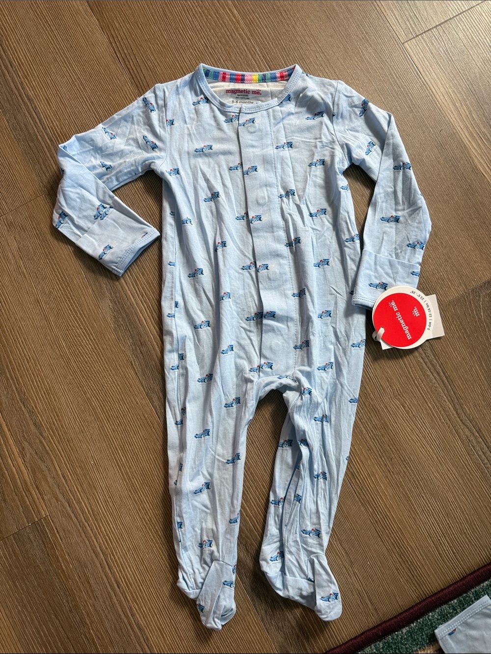 NWT Magnetic me blue race car print modal footie